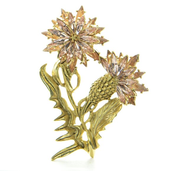 Oscar de la Renta Crystal Flower Brooch Pin